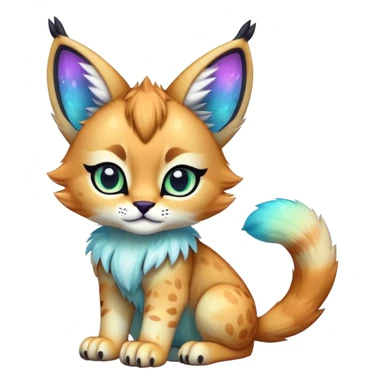 An iridescent transparent luminescent colorful chibi cute cool lynx-caracal-serval-fakemon-creature-hybrid sticker
