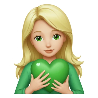 A hug emoji of a blonde women that hugs a green hearth sticker