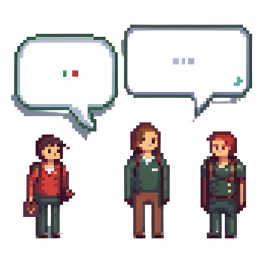 two people having a conversation, each with a speech bubble in a different language sticker