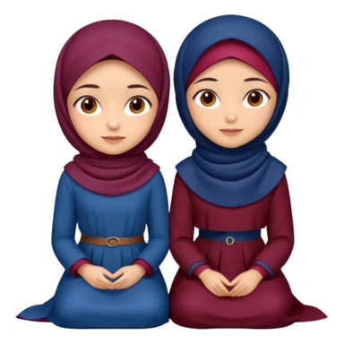 Turkish beautiful finish Konya two girls (friends) brown eyes and with dark blue and burgundy hijab islamic dress and sitting on grass  sticker