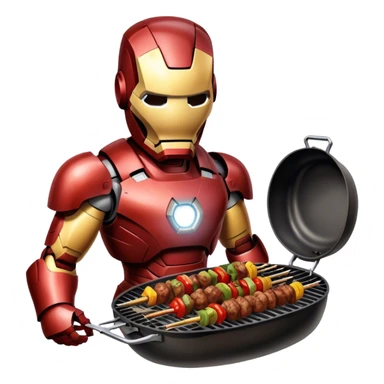 Iron Man is grilling shashlik at the barbecue. sticker