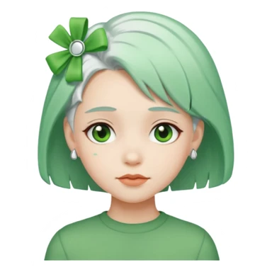girl with white  green hair clip sticker