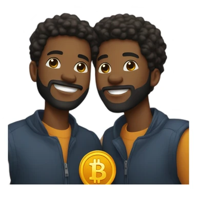 Two young black men in their 20’s with beards shaking hands with Bitcoin token in their hands  sticker