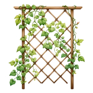 A delicate vine plant climbing a wooden trellis, painted in watercolor with soft gradients and organic details.
 sticker