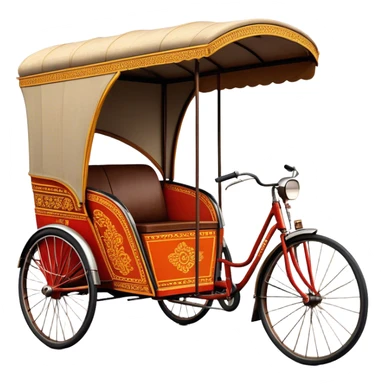 ​Cinematic Realistic Cyclo Rickshaw, depicted as a classic manually operated tricycle-style rickshaw with a simple, rustic design and intricate details, rendered with realistic textures and natural urban lighting that captures its cultural charm and timeless functionality, sticker