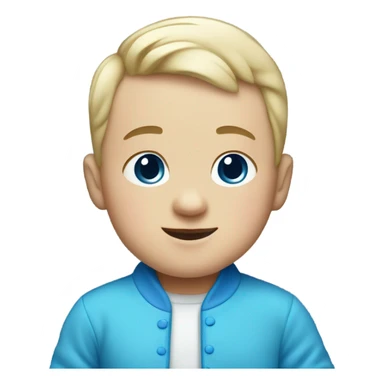 A white baby boy dressed in blue with blue confetti sticker