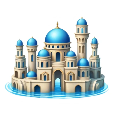 Simple Atlantis underwater city, basic dome buildings, small pillars, blue water sticker