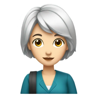 a wihte teacher with short black hair holding a notebook sticker