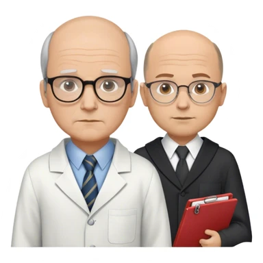 Create two side-by-side emojis:
Joseph Wolpe: Serious, glasses, balding, button-up with tie, clipboard.
Hans Eysenck: Confident, glasses, academic robe, research paper.
Both characters should be next to each other sticker