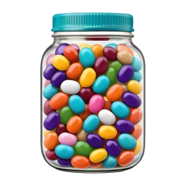 A Jar Without A Face & With Red, Orange, Yellow, Green, Dark Green, Blue, Purple, Indigo, Violet, Pink, Brown, White, Grey, Black, Cyan, Magenta, Maroon, Beige, Lavender & Teal Colored Jelly Beans Inside sticker
