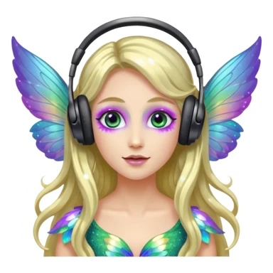 long haired make glitter makeup fairy wearing headpones wing wings
 sticker