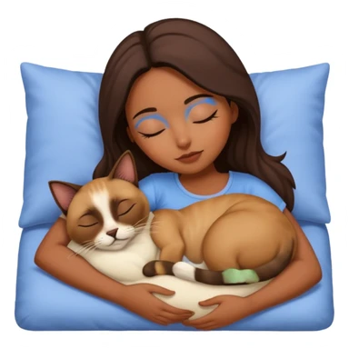 Brown girl sleeping and cuddling with siamese cat sticker