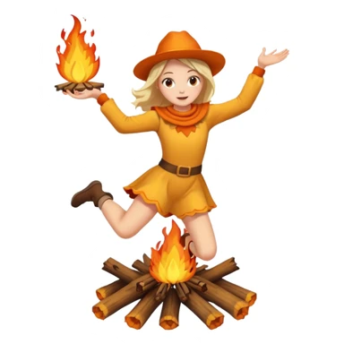 Девочка в костюме на Иван купала прыгает через костер  sticker