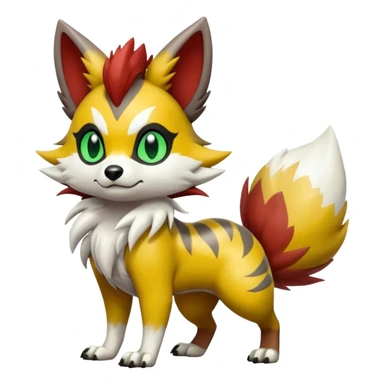 Green-Yellow-Mango-Gradients-colored Lycanroc-Furret-Zorua-Poochyena-fusion, full body, with black and white edgy markings patterns sticker