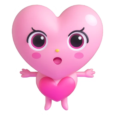 kawaii chibi pink heart character with big sparkling eyes, soft pastel colors sticker