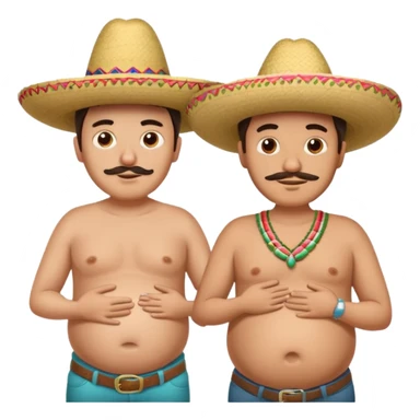 only two men standing besides each other. 1 man is white and not pregnant, and the other man is mexican wearing a sombrero and pregnant, holding his belly.  sticker