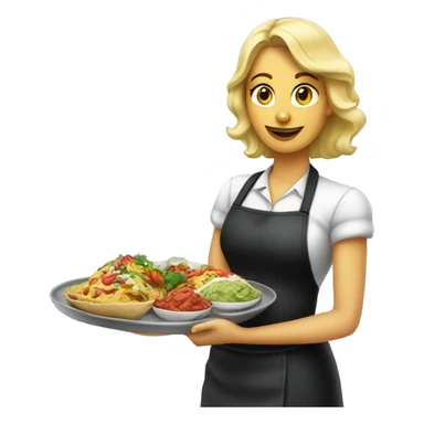 Blonde waitress serving Mexican food sticker