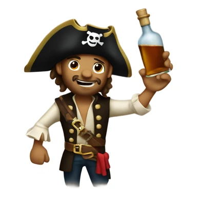 A pirate holding up a bottle of rum sticker