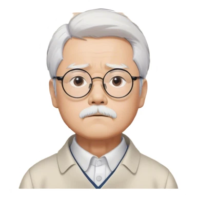 ​Cinematic Realistic Portrait of Hayao Miyazaki, depicted with striking white hair, defined black eyebrows, and large rectangular glasses, his thoughtful expression rendered in lifelike detail against a background of whimsical Studio Ghibli-inspired sketches, illuminated with soft, realistic lighting that emphasizes his creative genius, sticker