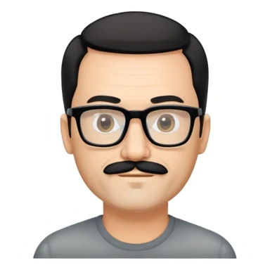 đàn ông 50 tuổi, da trắng, có râu ria đen. đeo kính đen, mắt kính trong suốt, tóc đen ngắn, cười mỉm sticker