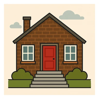 Add five stairs leading up to the front door of the brown brick house. Keep the style and background the same as the original image. sticker