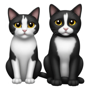 Two pet cats sitting together, one is all black. The other is tuxedo sticker