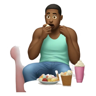 Depressed guy eating icecream watching TV sticker