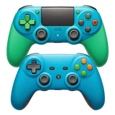 Create a clean, cartoon emoji of two gaming controllers angled toward each other to represent multiplayer gaming. Use bright colors, bold outlines, minimal detail, and a transparent background so it stays clear at small sizes. sticker