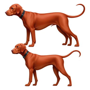 cinematic-[Vizsla-realistic-full-body-standing-emoji,-tail-resting-loosely-beside-its-paws,-head-tilted-dramatically, -sleek-[red]-fur,-simplified-yet-realistic-focused-features,-highly-detailed,-glowing-with-an-almost-sarcastic-glow sticker