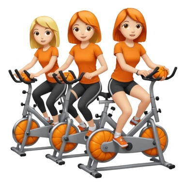 Girls wearing pumpkin t-shirts while riding exercise bikes sticker