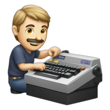 Adrian black fixing a commodore 64 sticker