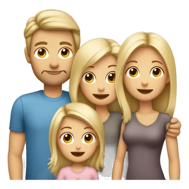 Family 4 people: mom blondie with little baby in her arms, dad with brown hair, 7 year old son with blond hair sticker