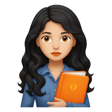 Long Hair Women with orrange Book, Black wavy hair, sad

 sticker