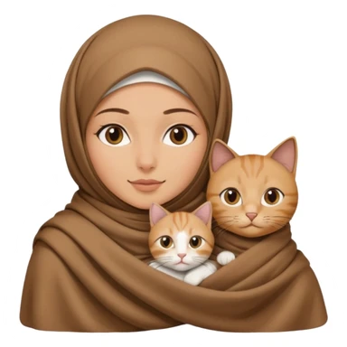 Kediyle hijab bayan yanyana kahve battaniye sticker
