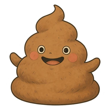 ghibli style whimsical and friendly poop monster sticker