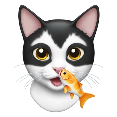 Tuxedo cat holding a fish in mouth sticker