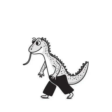 A komodo dragon walking with its tongue out, simple hand-drawn style sticker