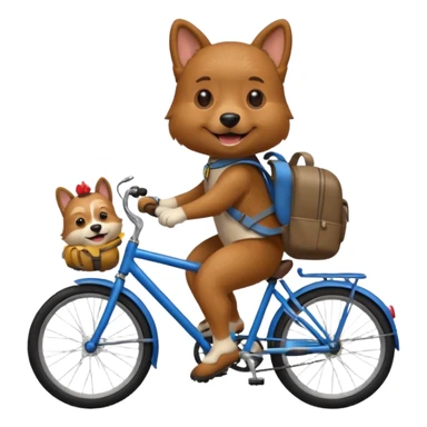 A dog is riding a bicycle and wearing a backpack. sticker