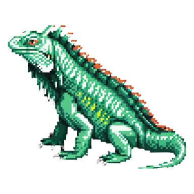 Pixelated iguana with green scales and spikes sticker