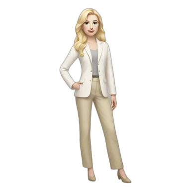 Full height pale skin woman with blonde Straightened Hair to shoulders, White classical jacket, beige Arrow pants holding a color palette in the hands sticker