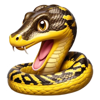 Cinematic Comical Python Portrait Emoji, Head tilted dramatically with an exaggeratedly shocked expression, featuring a robust, patterned body with wide, comically expressive eyes full of humorous disbelief, Simplified yet hilariously expressive features, highly detailed, glowing with a slightly sassy glow, high shine, dramatic yet playful, stylized with an air of quirky reptilian attitude, soft glowing outline, capturing the essence of a meme-worthy python that looks ready to side-eye its way into viral fame! sticker