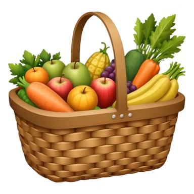 wicker basket with groceries, no pattern on the bag sticker