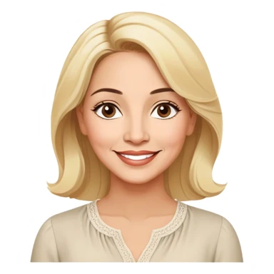 Warm-hearted Linette Torres, Puerto Rican actress in her 50s with light skin, extremely loving expression, bright gentle eyes, sweet welcoming smile, elegant blonde hair, wearing a simple relaxed blouse sticker