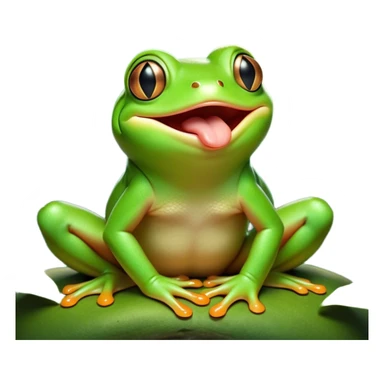 Cinematic Cute Yawning Green Tree Frog Portrait Emoji, Head tilted slightly with a dramatic, wide-open yawn, showcasing a compact, vivid green body with gently drooping eyelids and half-closed, drowsy eyes, Simplified yet irresistibly adorable features, highly detailed, glowing with a soft, cozy jungle glow, high shine, relaxed yet expressive, stylized with a dash of whimsical amphibian charm, soft glowing outline, capturing the essence of a drowsy yet affectionate green tree frog that appears ready to stretch out for a nap! sticker