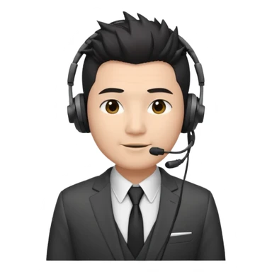 asian man headset suit face only spikey hair in front dark hair gay shirt chubbier face sticker