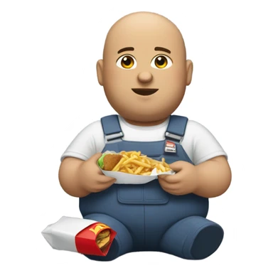 Fat brunette bald mechanic eating McDonald’s sticker