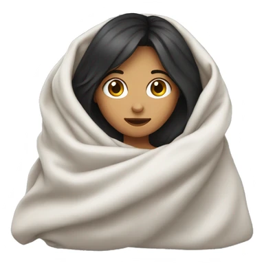 Dark hair girl under the blanket with a cup sticker