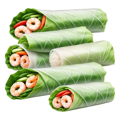 cinematic-realistic-vietnamese-summer-rolls-dish-emoji,-depicted-with-delicate-rice-paper-wraps-filled-with-fresh-vegetables-and-shrimp-rendered-with-crisp-textures-and-refreshing-lighting. sticker