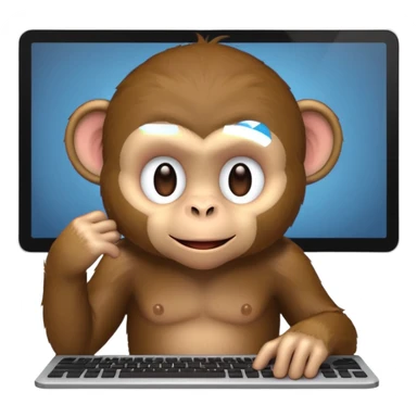a monkey sitting in front of a computer, emoji style sticker