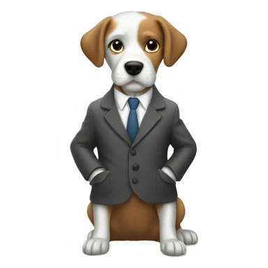 Dog in a suit and coat stealing bones from the pet store sticker
